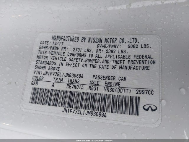 Продаж на аукціоні авто 2018 Infiniti Q60 3.0t Red Sport 400, vin: JN1FV7EL1JM630694, номер лоту: 43772041