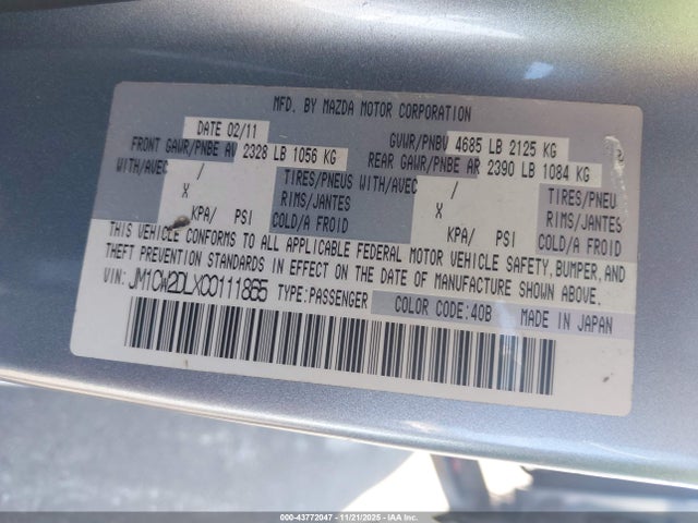 Aukcja sprzedaży 2012 Mazda Mazda5 Grand Touring, vin: JM1CW2DLXC0111865, numer aukcji: 43772047
