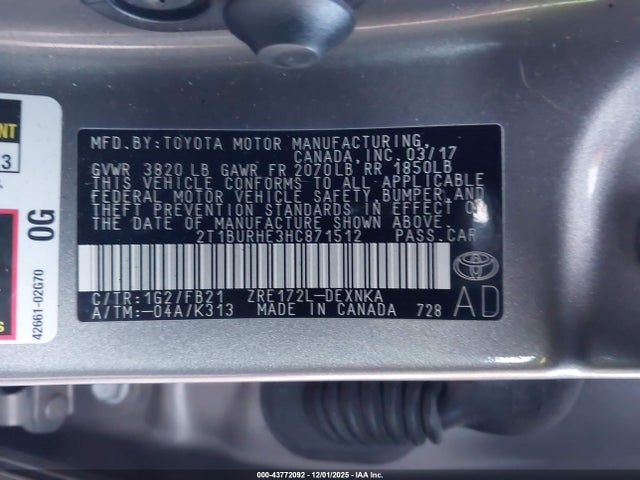 Toyota COROLLA LE 2017 2T1BURHE3HC871512 Image 9
