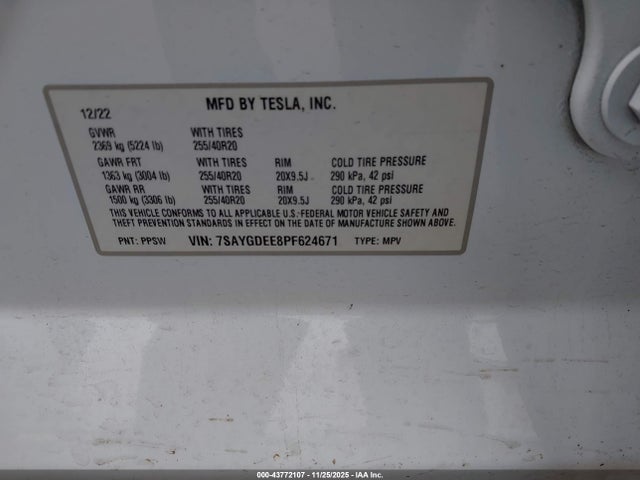 2023 TESLA MODEL Y 7SAYGDEE8PF624671 Photo 8