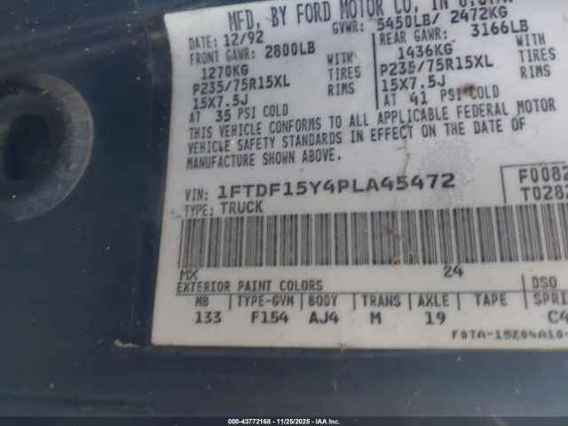 1993 FORD F150 1FTDF15Y4PLA45472 Photo 8