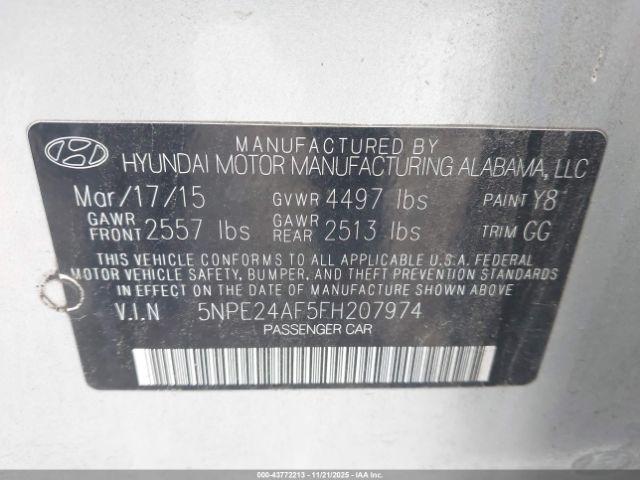 2015 HYUNDAI SONATA 5NPE24AF5FH207974 Photo 8