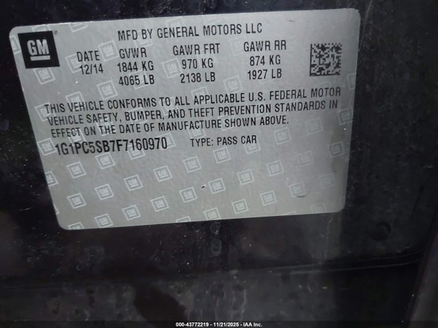 1G1PC5SB7F7160970 Chevrolet Cruze 1lt Auto