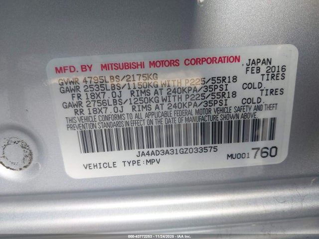 2016 MITSUBISHI OUTLANDER JA4AD3A31GZ033575 Photo 8