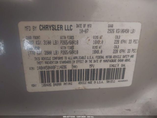 2008 CHRYSLER ASPEN 1A8HX58NX8F114696 Photo 8