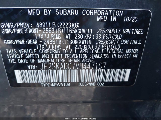 Subaru Forester 2021 JF2SKADC7MH447107 Image 9