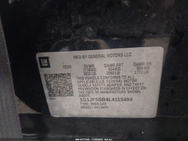 1G1JF5SB4L4115494 Chevrolet Sonic Fwd Premier
