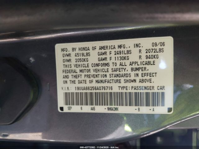 2006 ACURA TL 19UUA66256A076716 Photo 8
