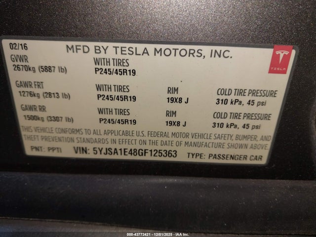 2016 TESLA MODEL S 5YJSA1E48GF125363 Photo 8