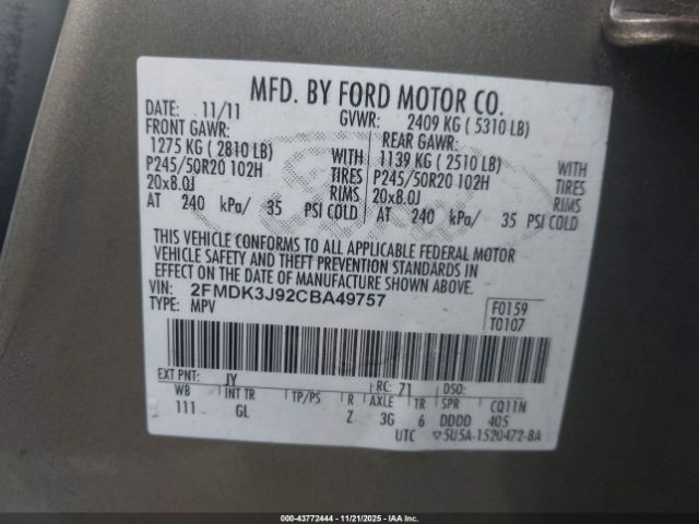 2012 FORD EDGE 2FMDK3J92CBA49757 Photo 8