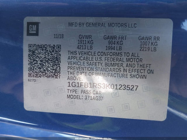 2019 CHEVROLET CAMARO 1G1FB1RS3K0123527 Photo 8