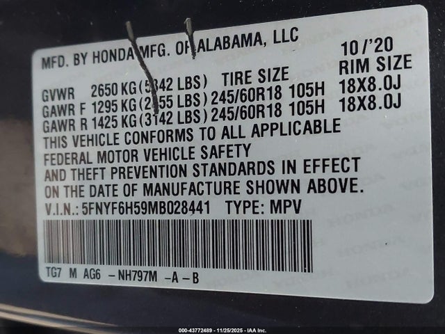 Honda Pilot Awd Ex-l 2021 5FNYF6H59MB028441 Image 9