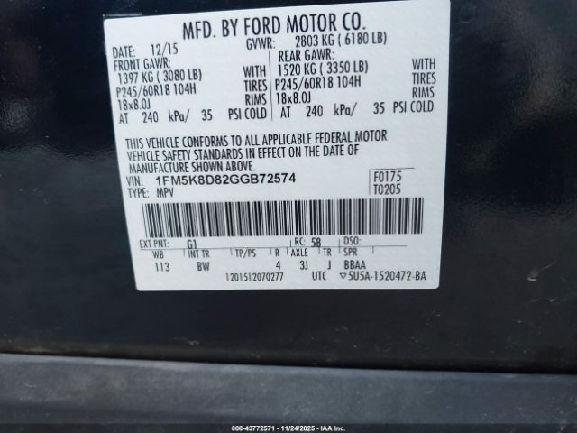 2016 FORD EXPLORER 1FM5K8D82GGB72574 Photo 8