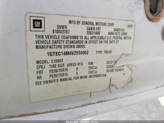 1997 GMC SIERRA 1500 1GTEC14M4VZ550062 Photo 8