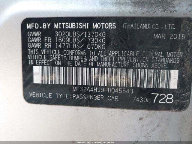 2015 MITSUBISHI MIRAGE ML32A4HJ9FH045543 Photo 8