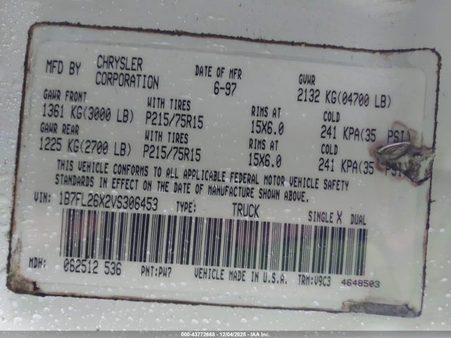 1997 DODGE DAKOTA 1B7FL26X2VS306453 Photo 8