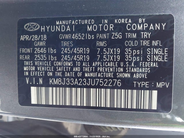 Hyundai Tucson Value 2018 KM8J33A23JU752276 Image 9