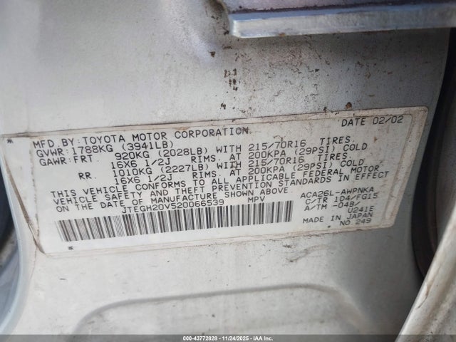 Продажа на аукционе авто 2002 Toyota Rav4, vin: JTEGH20V520066539, номер лота: 43772828