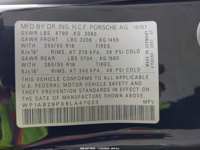 2008 PORSCHE CAYENNE WP1AB29PX8LA47023 Photo 8