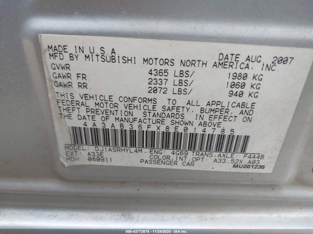 2008 MITSUBISHI GALANT 4A3AB36FX8E014785 Photo 8
