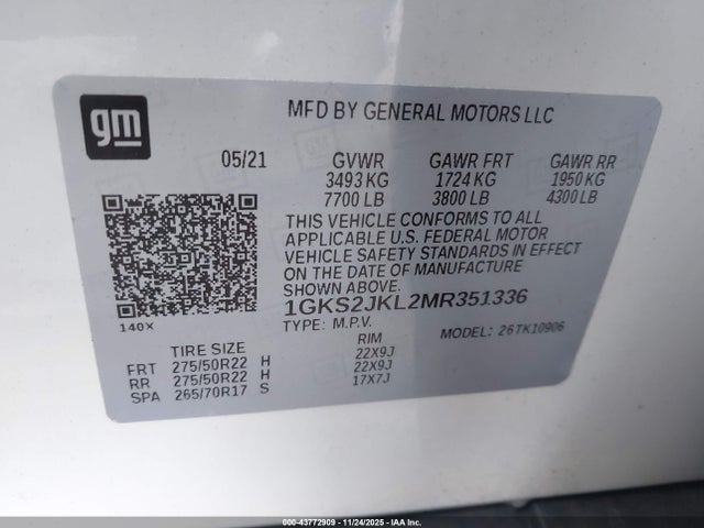 1GKS2JKL2MR351336 GMC Yukon Xl 4wd Denali