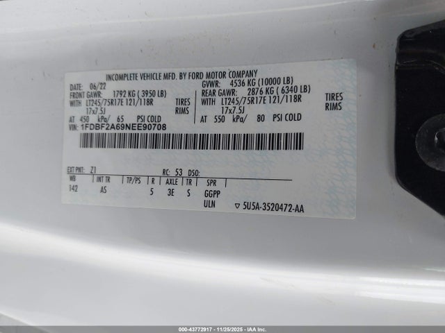Продажа на аукционе авто 2022 Ford F-250 Xl, vin: 1FDBF2A69NEE90708, номер лота: 43772917