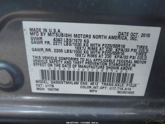 2015 MITSUBISHI OUTLANDER SPORT 4A4AP3AWXFE055483 Photo 8