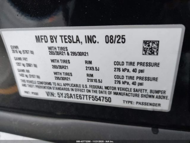 2026 TESLA MODEL S 5YJSA1E67TF554750 Photo 8