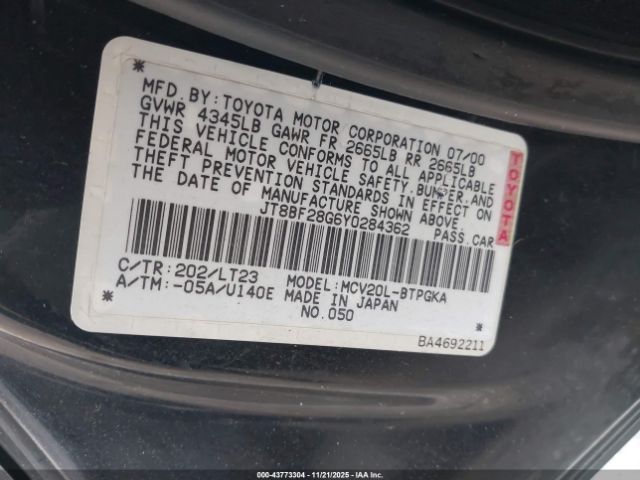 2000 LEXUS ES 300 JT8BF28G6Y0284362 Photo 8