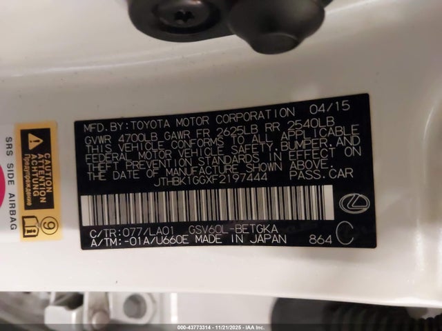 JTHBK1GGXF2197444 Lexus ES 350