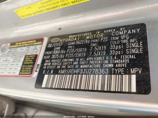 2018 HYUNDAI SANTA FE KM8SRDHF3JU278363 Photo 8