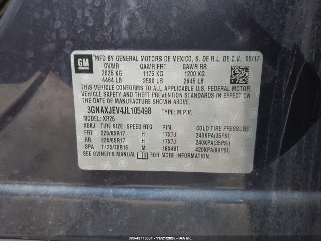 3GNAXJEV4JL105498 Chevrolet EQUINOX LT