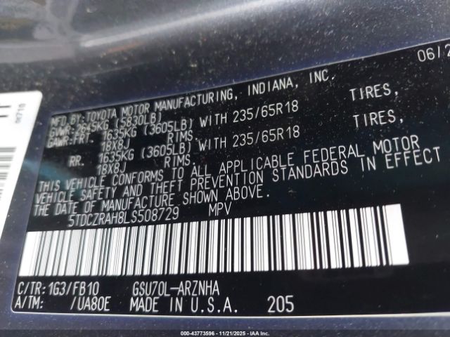 2020 TOYOTA HIGHLANDER 5TDCZRAH8LS508729 Photo 8