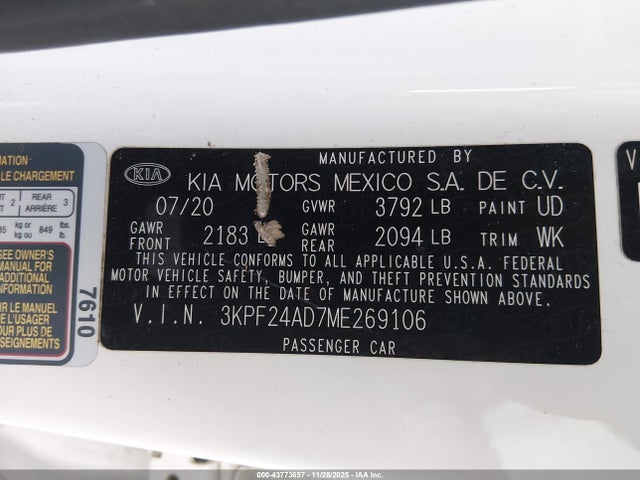 3KPF24AD7ME269106 KIA Forte Lxs