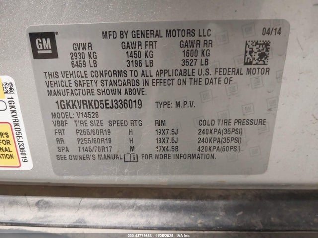 GMC Acadia Slt-1 2014 1GKKVRKD5EJ336019 Image 9