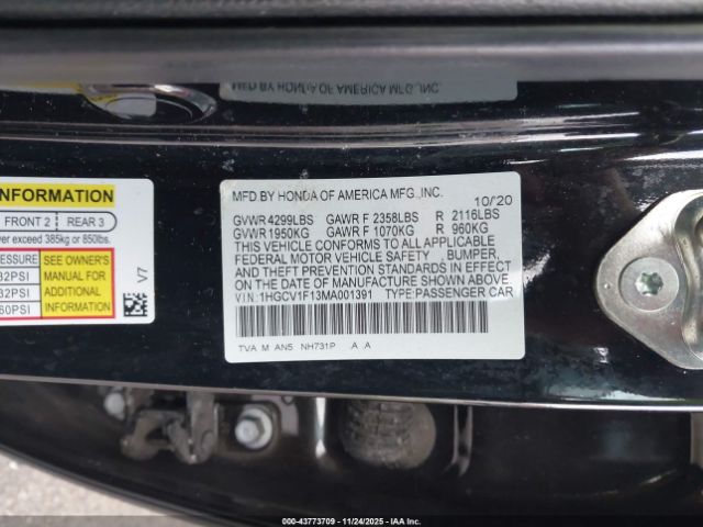 2021 HONDA ACCORD 1HGCV1F13MA001391 Photo 8