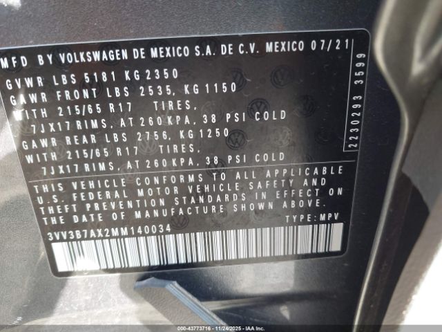 2021 VOLKSWAGEN TIGUAN 3VV3B7AX2MM140034 Photo 8