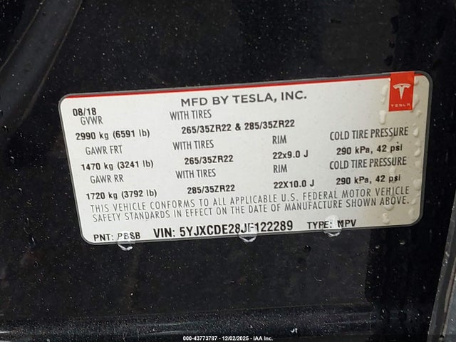 2018 TESLA MODEL X 5YJXCDE28JF122289 Photo 8