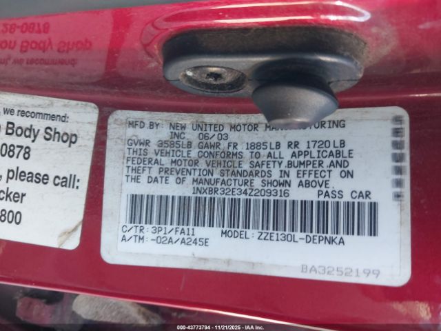 2004 TOYOTA COROLLA 1NXBR32E34Z209316 Photo 8