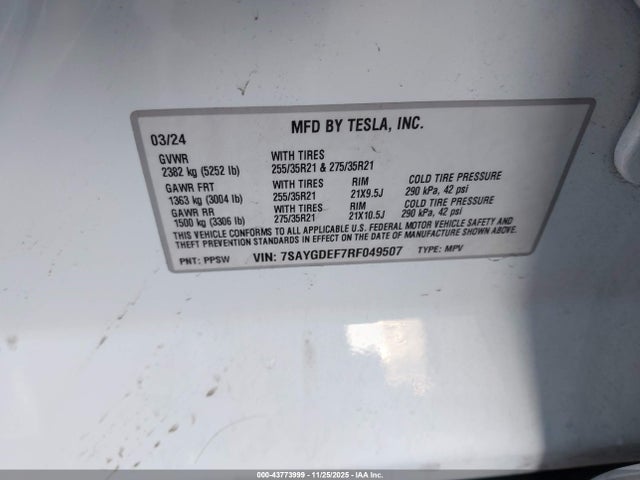 2024 TESLA MODEL Y 7SAYGDEF7RF049507 Photo 8