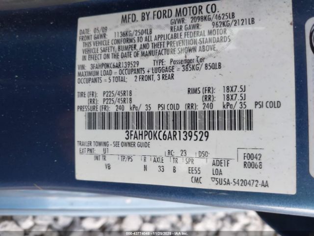 2010 FORD FUSION 3FAHP0KC6AR139529 Photo 8