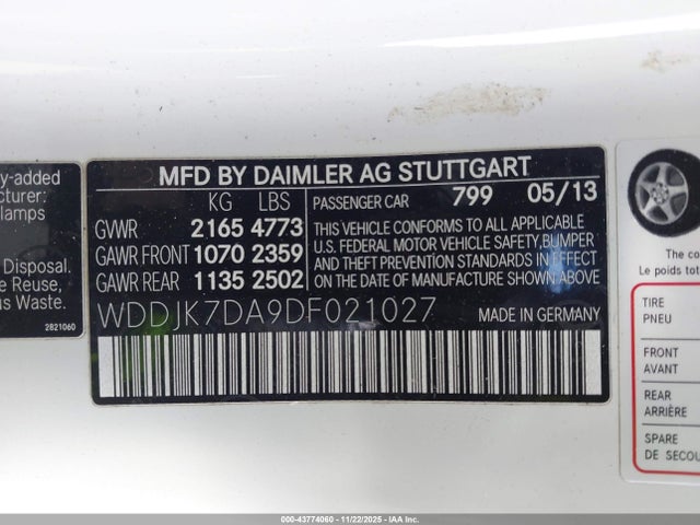 Продаж на аукціоні авто 2013 Mercedes-benz Sl 550, vin: WDDJK7DA9DF021027, номер лоту: 43774060