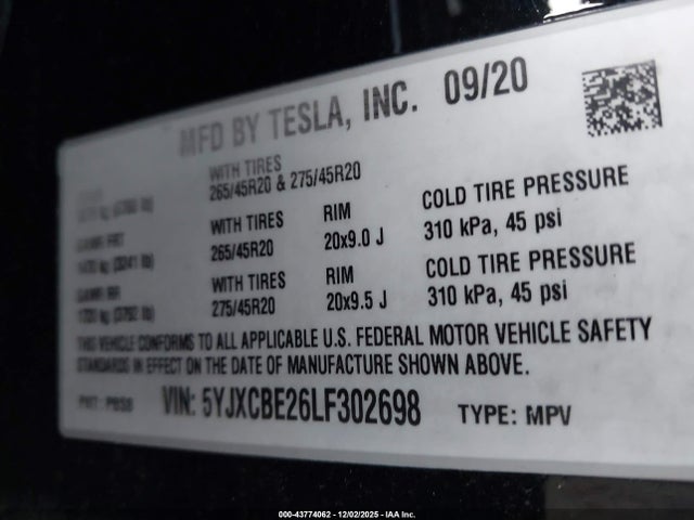 2020 TESLA MODEL X 5YJXCBE26LF302698 Photo 8