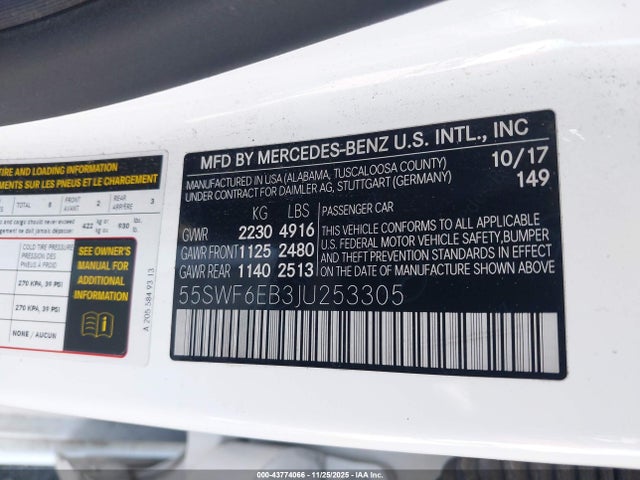 55SWF6EB3JU253305 Mercedes-Benz Amg C 43 4matic