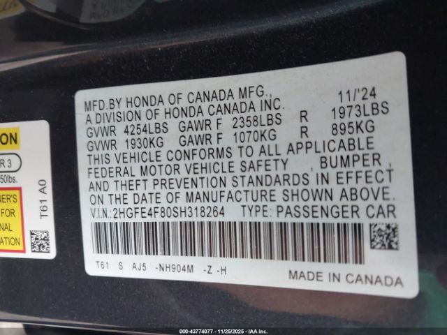 2025 HONDA CIVIC HYBRID 2HGFE4F80SH318264 Photo 8