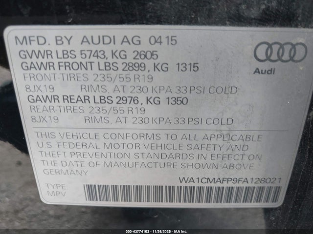 2015 AUDI Q5 WA1CMAFP9FA128021 Photo 8