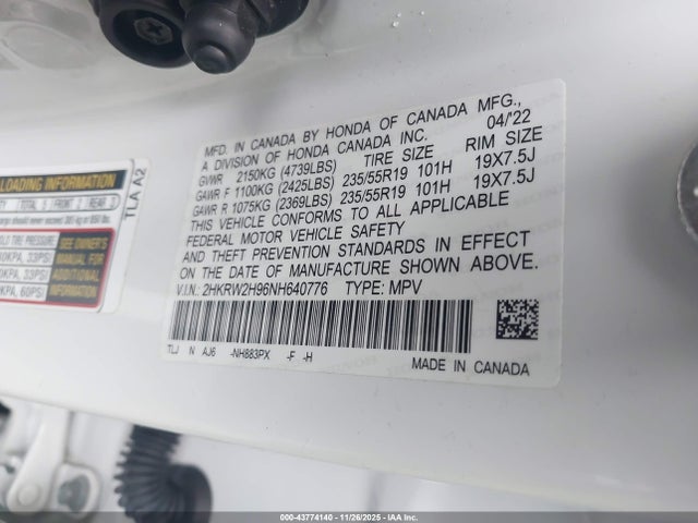 2HKRW2H96NH640776 Honda Cr-v Touring