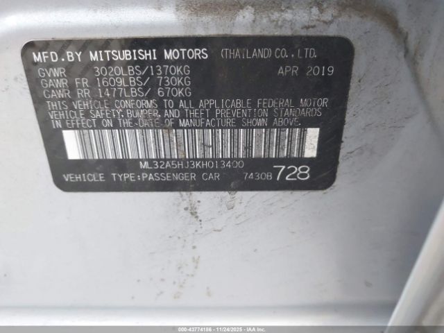 2019 MITSUBISHI MIRAGE ML32A5HJ3KH013400 Photo 8