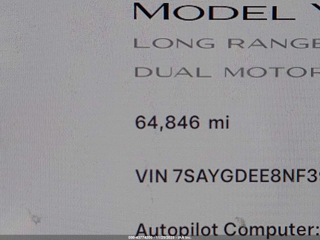 7SAYGDEE8NF393039 Tesla Model Y Long Range Dual Motor All-wheel Drive