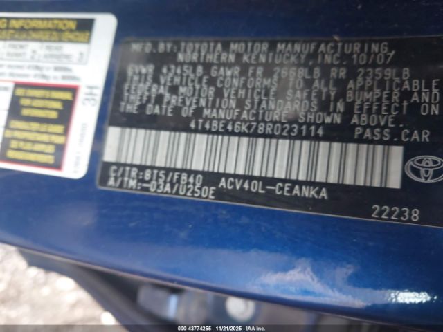 2008 TOYOTA CAMRY 4T4BE46K78R023114 Photo 8